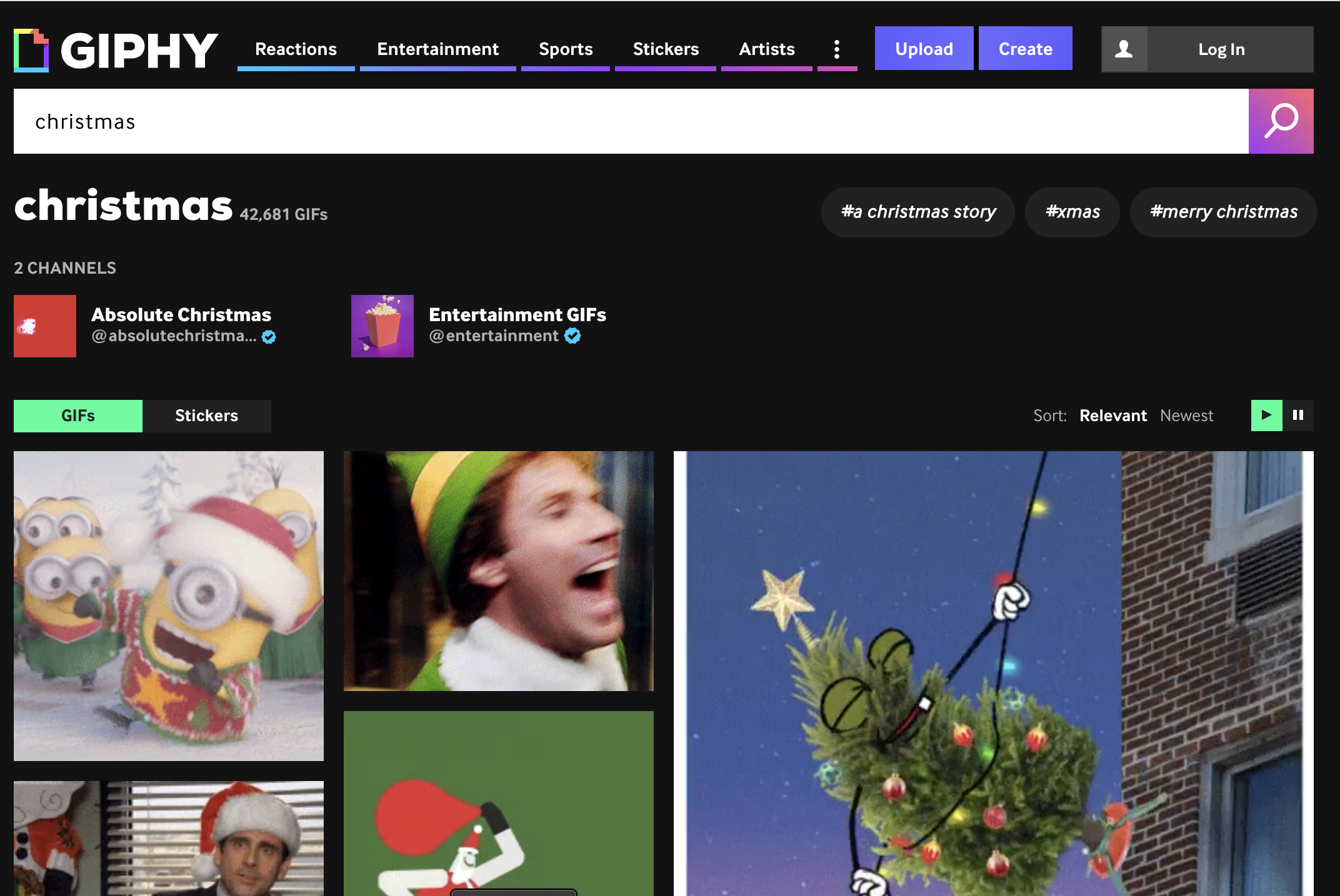 Giphy search for “christmas”